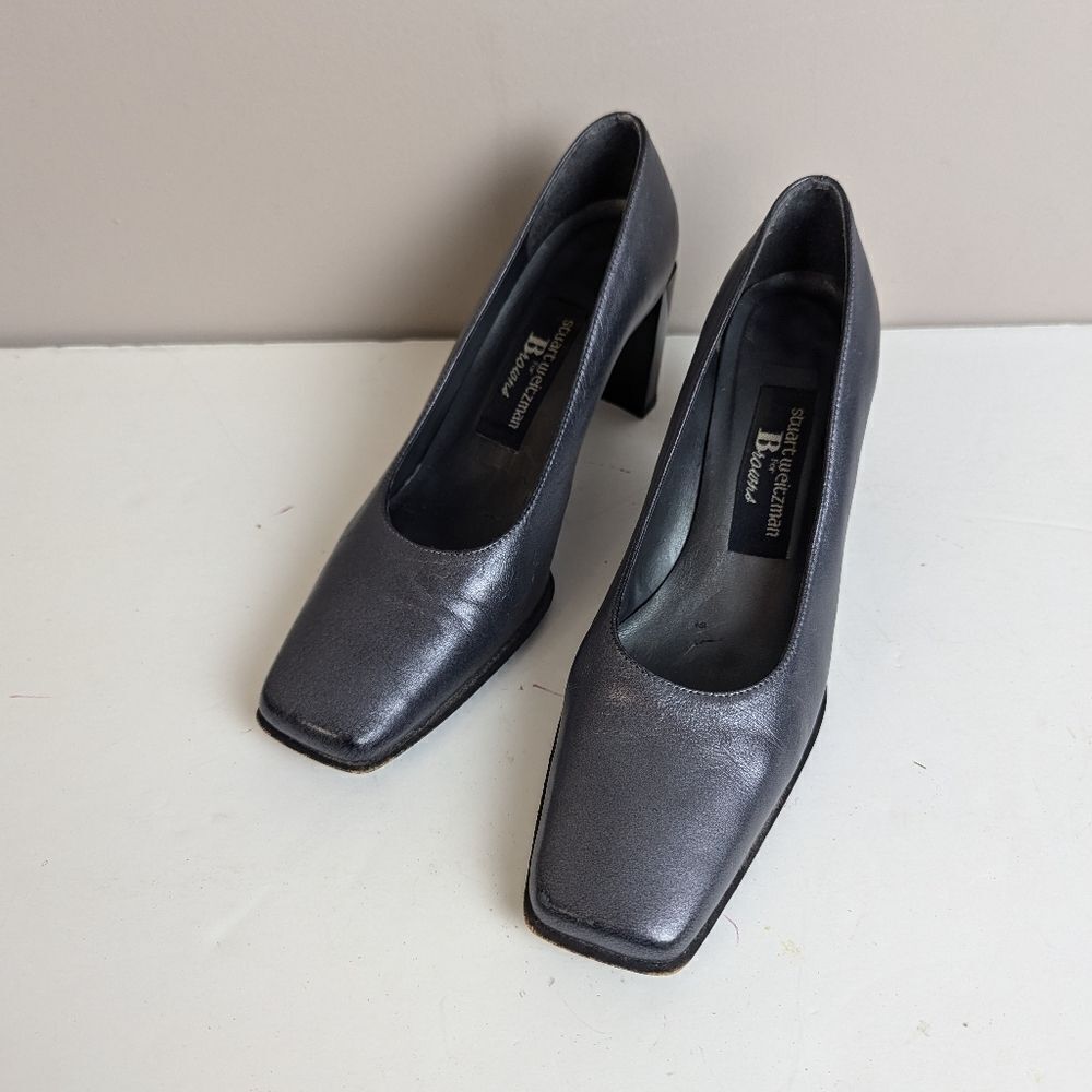 Stuart Weitzmanโfor Browns Metallic Grey Pumps โ Geometric Heel โ Size 5